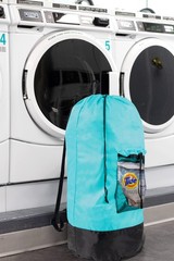 Turquoise Laundry Backpack with Mesh Pocket, Adjustable Large,