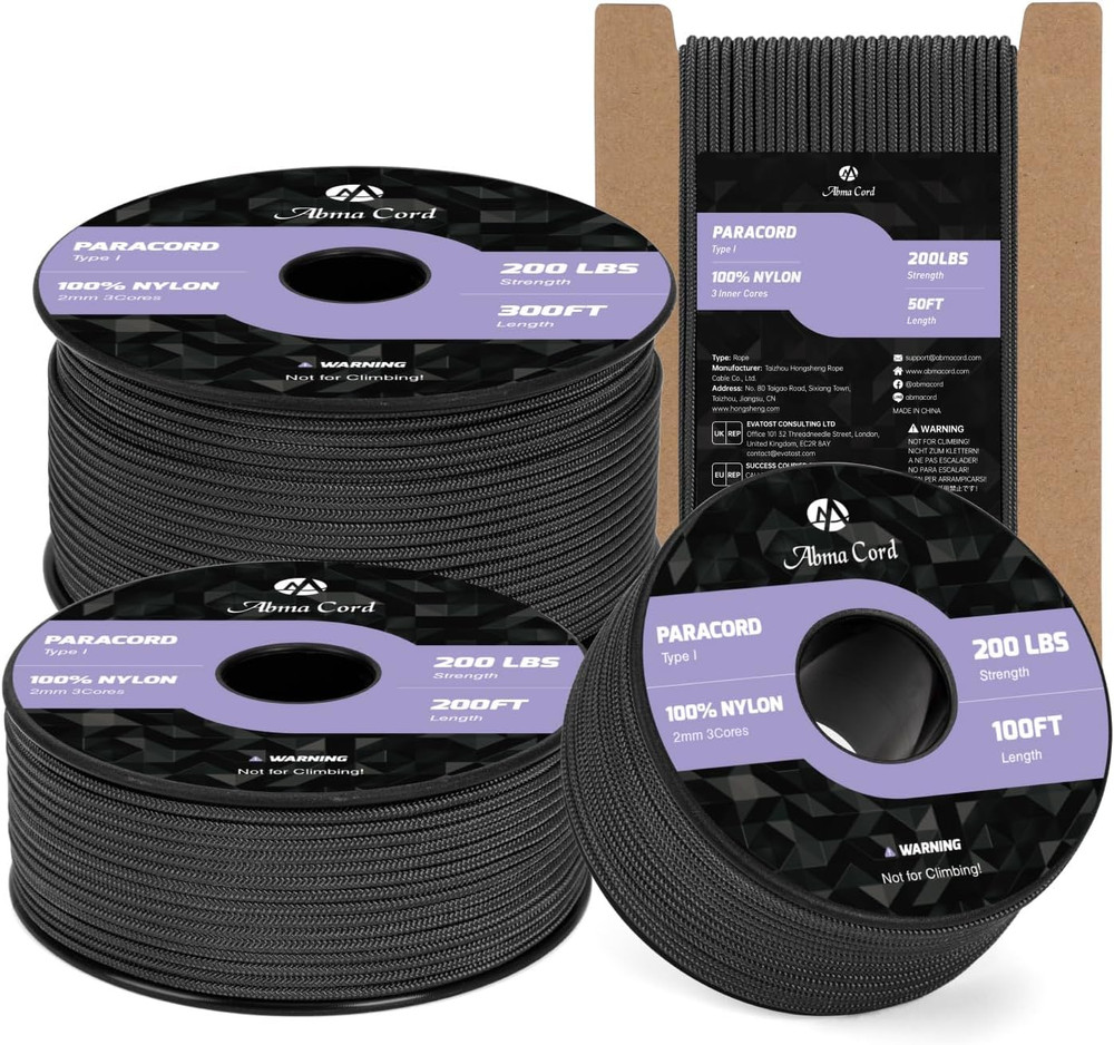 Abma Cord 2Mm Paracord 100Ft Nylon Rope 3 Strands Type I Cord for DIY, Camping,