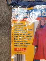 Essex Mfg. Lightweight Poncho 100% Waterproof 52″×80″ Attached Hood