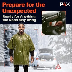 PREPARED4X Emergency Poncho and Mylar Blanket Liner – X-Large, Green 4-pack