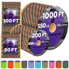 Paracord Type III 550 Mixed Camo – 50 ft – 4mm – Tactical Rope MIL-SPEC –