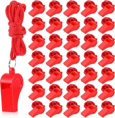 100 Pcs Coach Whistle with Lanyard, Plastic Red Emergency Whistle Bulk Loud Soun