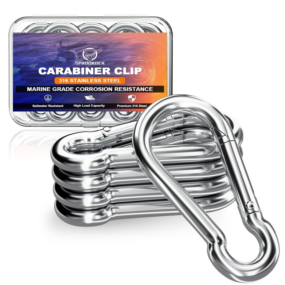 sprookber 316 Stainless Steel Carabiner Clip, Marine Grade Heavy Duty Spring …