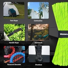 Reflective Paracord Rope 7 Strand Type III Parachute Cord 4mm 200FT Neon Green