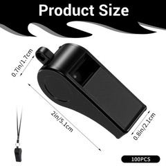 100 PCS Coaches Whistle with Lanyard, Black Whistles Bulk Plastic 120 dB
