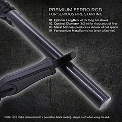 Large Ferro Rod Fire Starter Kit 5 x 1/2 in, Flint Steel Striker & Lanyard