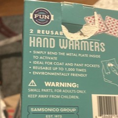FUN Reusable Hand Warmers 2-Pack Snowflake Pattern White Red Blue