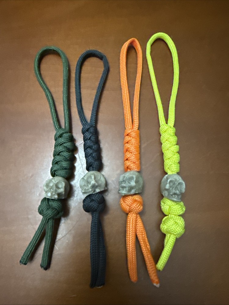 4pk Paracord Combo Knife Lanyard Neon Yellow/orange, Grey, Green with Skull