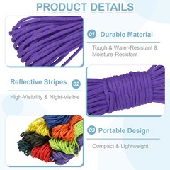 Reflective Fluorescent Paracord Rope 4mm 49 ft for Camping (Purple)