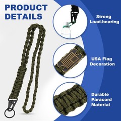 Paracord Lanyard, Strong Lanyard with USA Flag, Olive Green