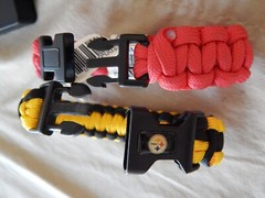 Lot of 2 Paracord Emergency Survival Bracelets: Everbilt Red; Black & Yellow