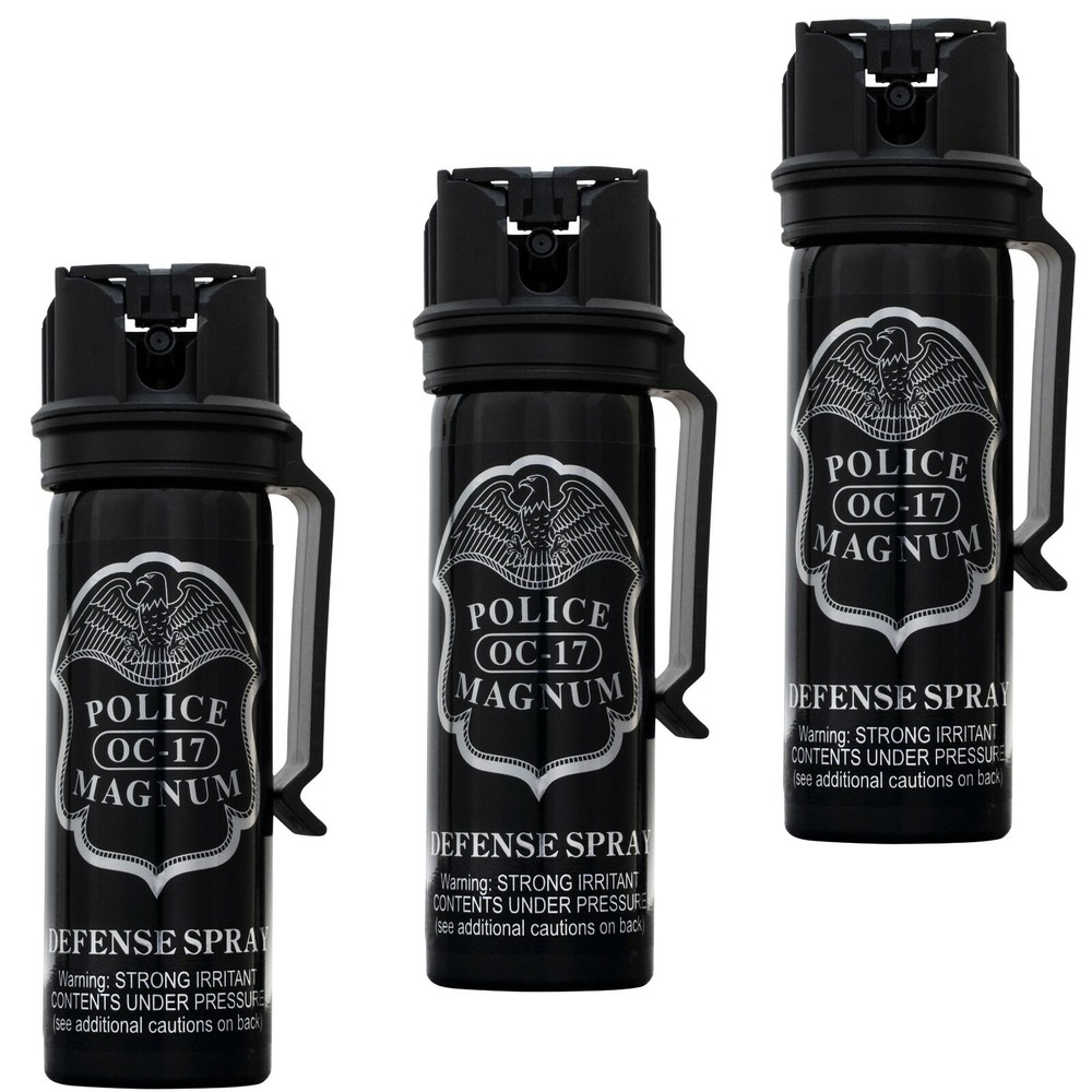 3 POLICE MAGNUM Pepper Spray 3 ounce Flip Top Stream Belt Clip Personal Defense
