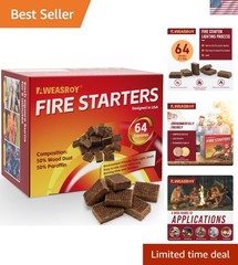 64 Waterproof Fire Starter Squares – Odorless & Safe for Camping, BBQ, Fireplace
