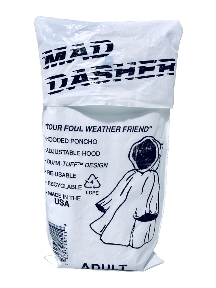 Mad Dasher Vintage Adult White Adjustable Hood Rain Poncho Dura Tuff Golf Bag