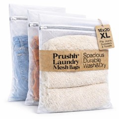 Prushh 3Pc Spacious Durable Mesh Laundry Bags (16×20 1.31 liters, White
