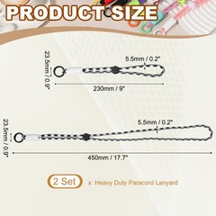 2Set Heavy Duty Paracord Keychain Lanyard for Keys , Black White/Black/White