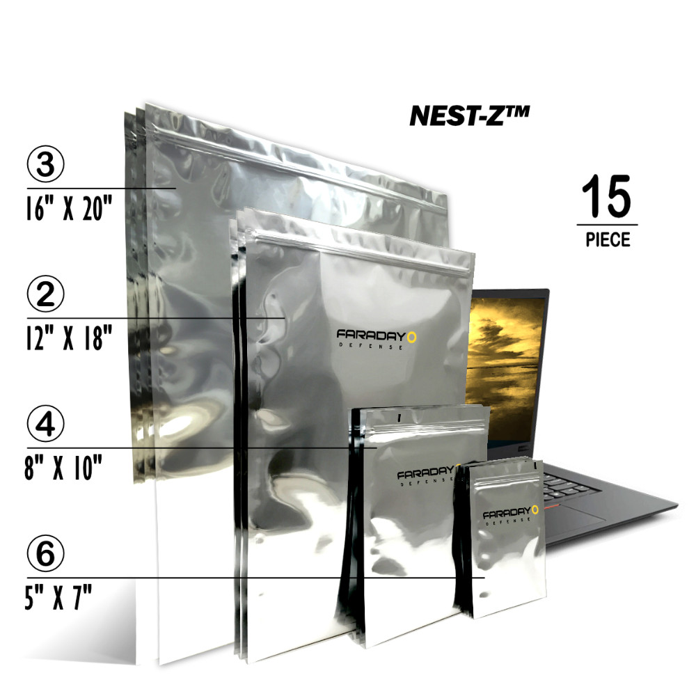 Faraday 15 PC Large Kit NEST-Z 7 Mil Moisture Barrier 5-layer EMP Bags