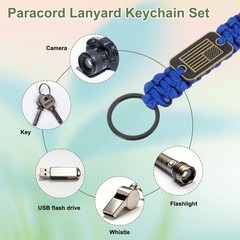 Paracord Keychains with USA Flag for Men Outdoor Activity(2Pcs, Navy Blue)