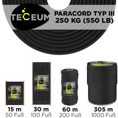Paracord Type III 550 Black Black – 305m – 4mm – Tactical Rope – Outdoor…