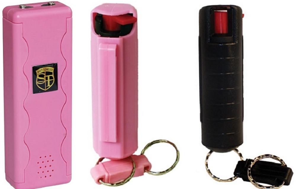 Stun Gun Pepper Spray Combo For Self Defense-Sal 95M Volts-Siren-Flashlight