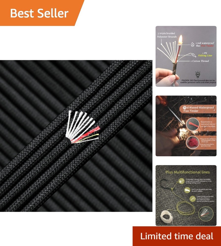 Durable 25ft Black Survival Paracord with Flexibility – Ideal for DIY Projects
