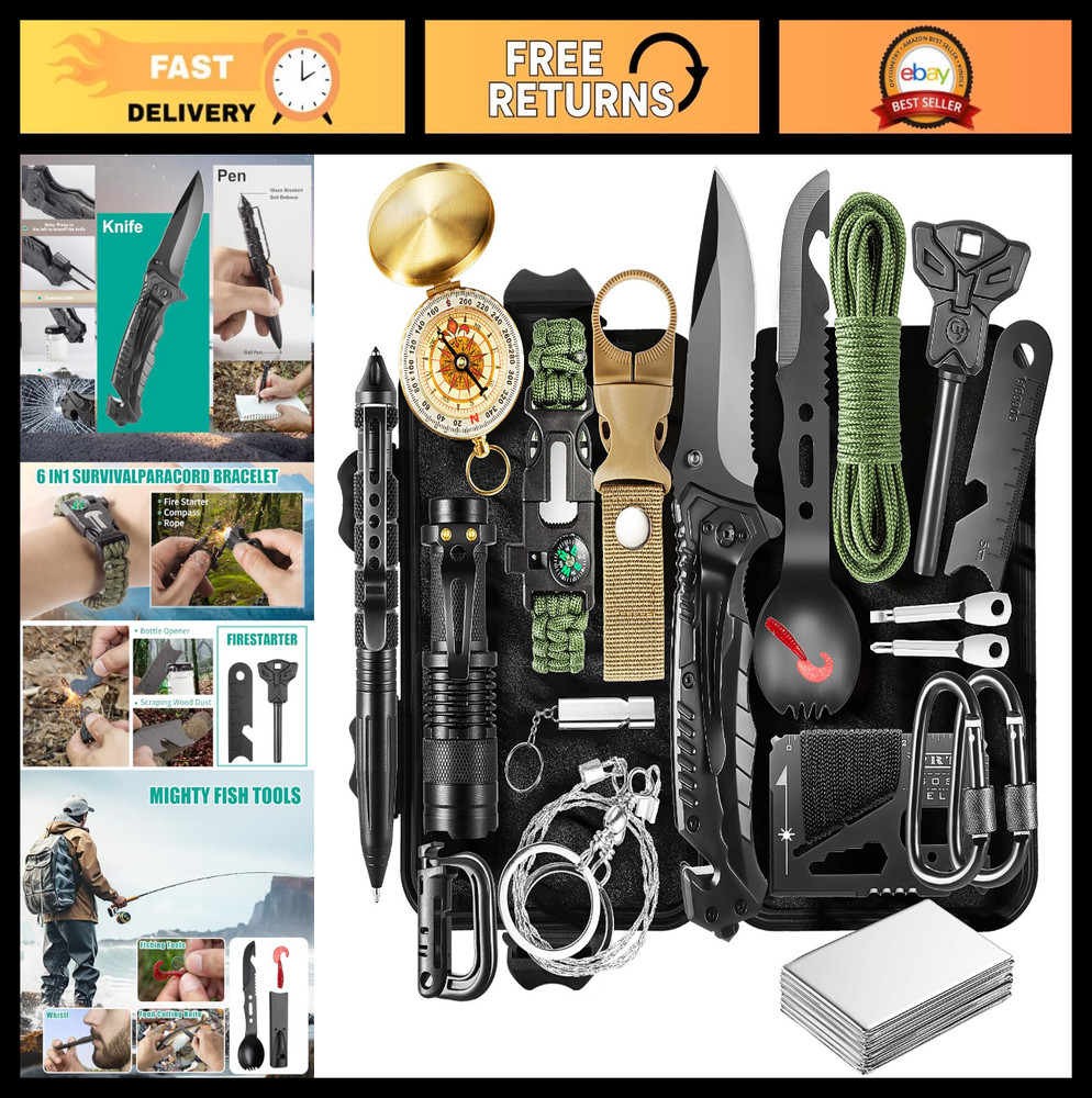20-in-1 Survival Kit – Emergency Outdoor Gear, Compact Multi-Tool Set, Camping E