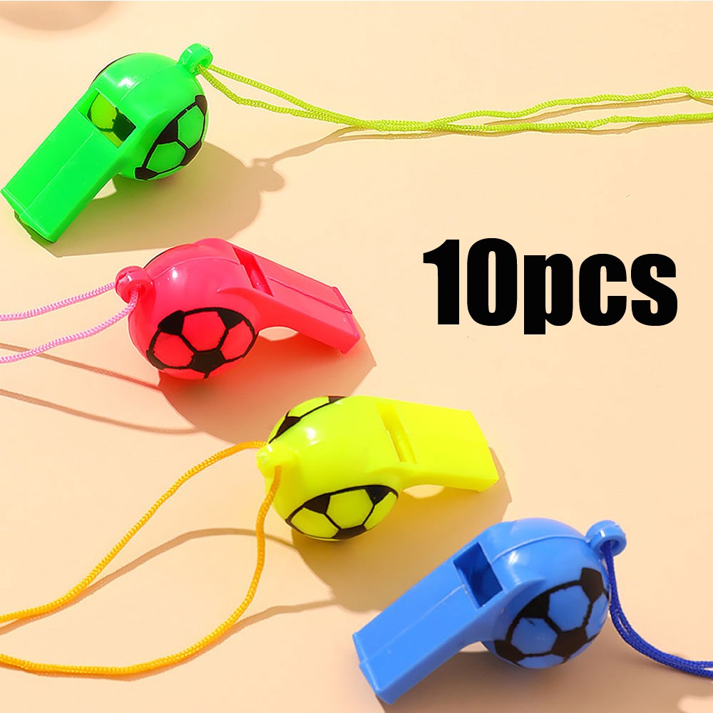 10Pcs/Set Mini Plastic Whistle With Rope Football Cheerleading Whistle Cute Gift