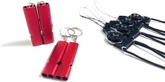 4PCS Emergency Loud 12.dB Doble Tube Safety Whistle with Lanyard & Keychain Tool