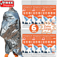 6 Pack Emergency Thermal Blanket Survival, 84” X 64” Extra Large Mylar Blankets