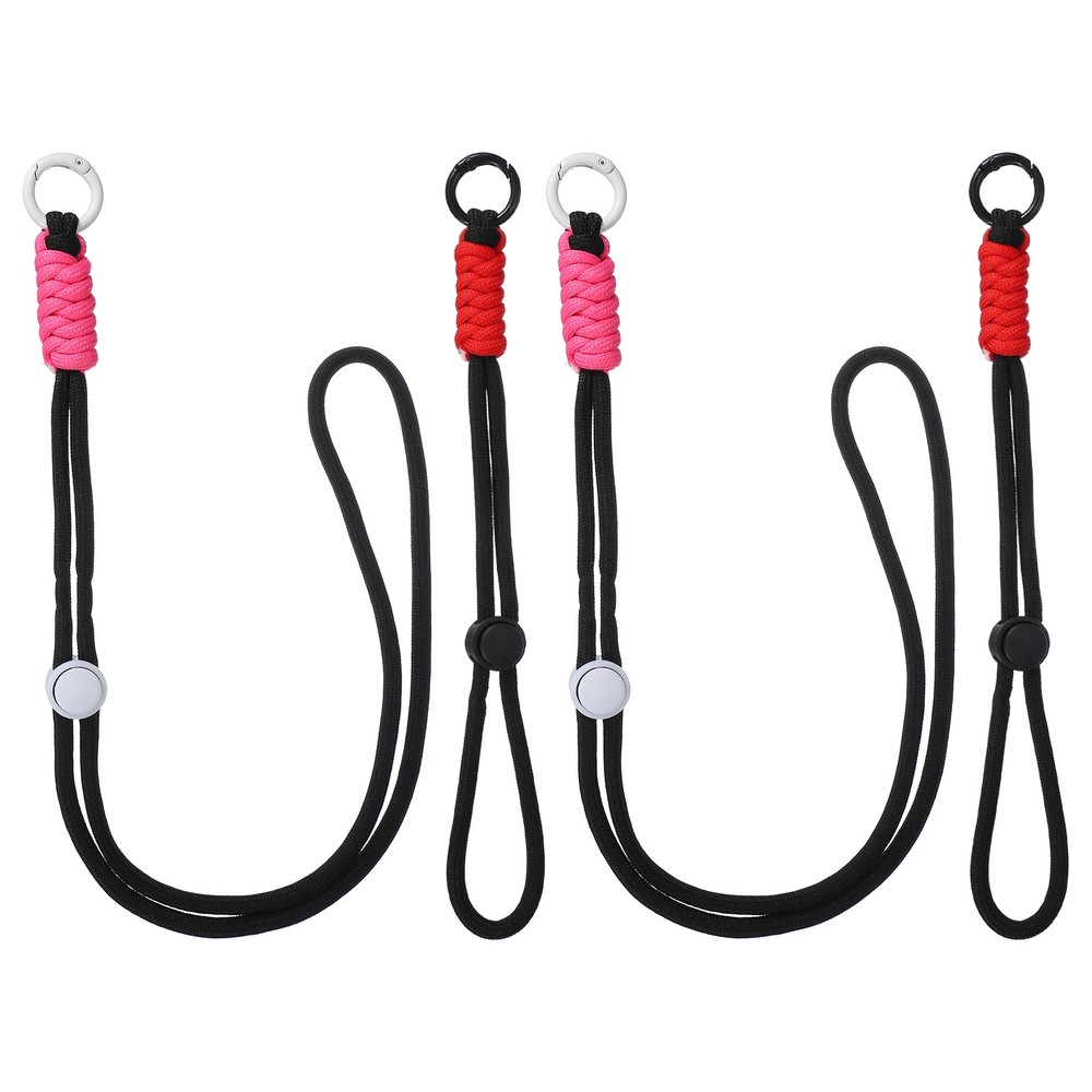 2Set Heavy Duty Paracord Keychain Lanyard for Keys , Black/Rose Red