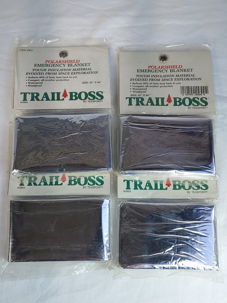 (4) NEW SEALED Trail Boss Emergency Blanket 84″ x 52″ Camping Hiking SURVIVAL