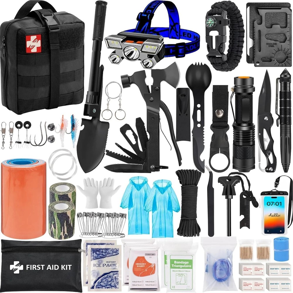Emergency Survival Kit, Camping First Aid Survival Kit with Molle Pouch for Eart