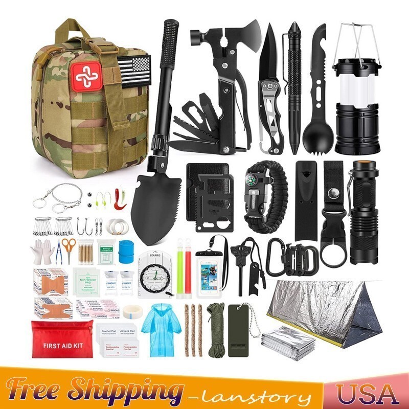 Survival Kit Emergency Tent Outdoor Hiking Hunting First Aid Kit 250Pcs Portable