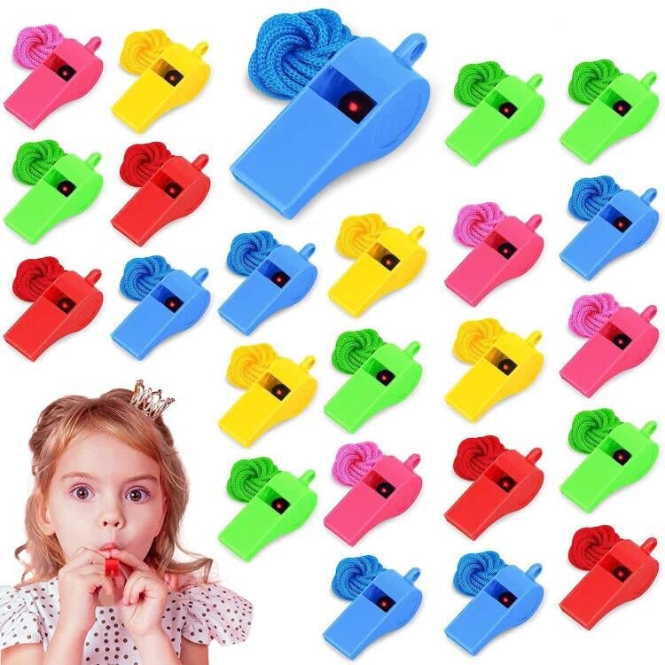 24 Pack Plastic Pipes Kids, Whistles with Lanyard, Sport Pipe Trai…
