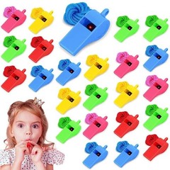 24 Pack Plastic Pipes Kids, Whistles with Lanyard, Sport Pipe Trai…