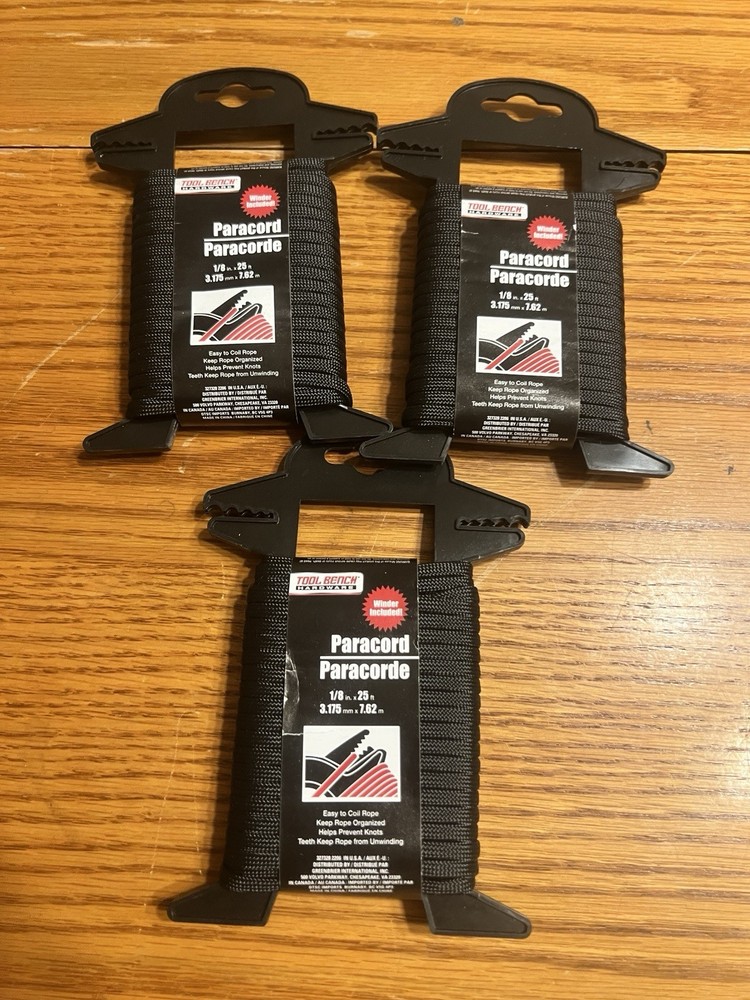 Tool Bench Hardware PARA-CORD Black 1/8in x 25 ft Lot of 3 NOS