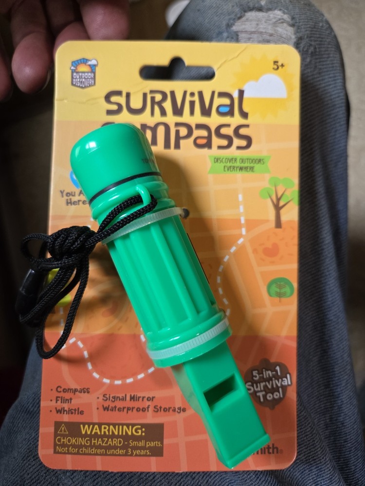 Survival Compass Match Safe Whistle Signal Mirror Flint Waterproof Storage