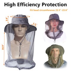 Men Women Mosquito Net Hat Bug Head Netting Bucket Sun Fishing Hiking Safari Cap