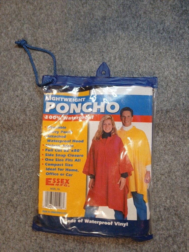 Essex Mfg. Lightweight Poncho 100% Waterproof 52″×80″ Attached Hood
