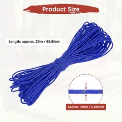 1PCS 2 mm 66FT Reflective Guyline Camping Paracord 3 Strands, Sapphire Blue