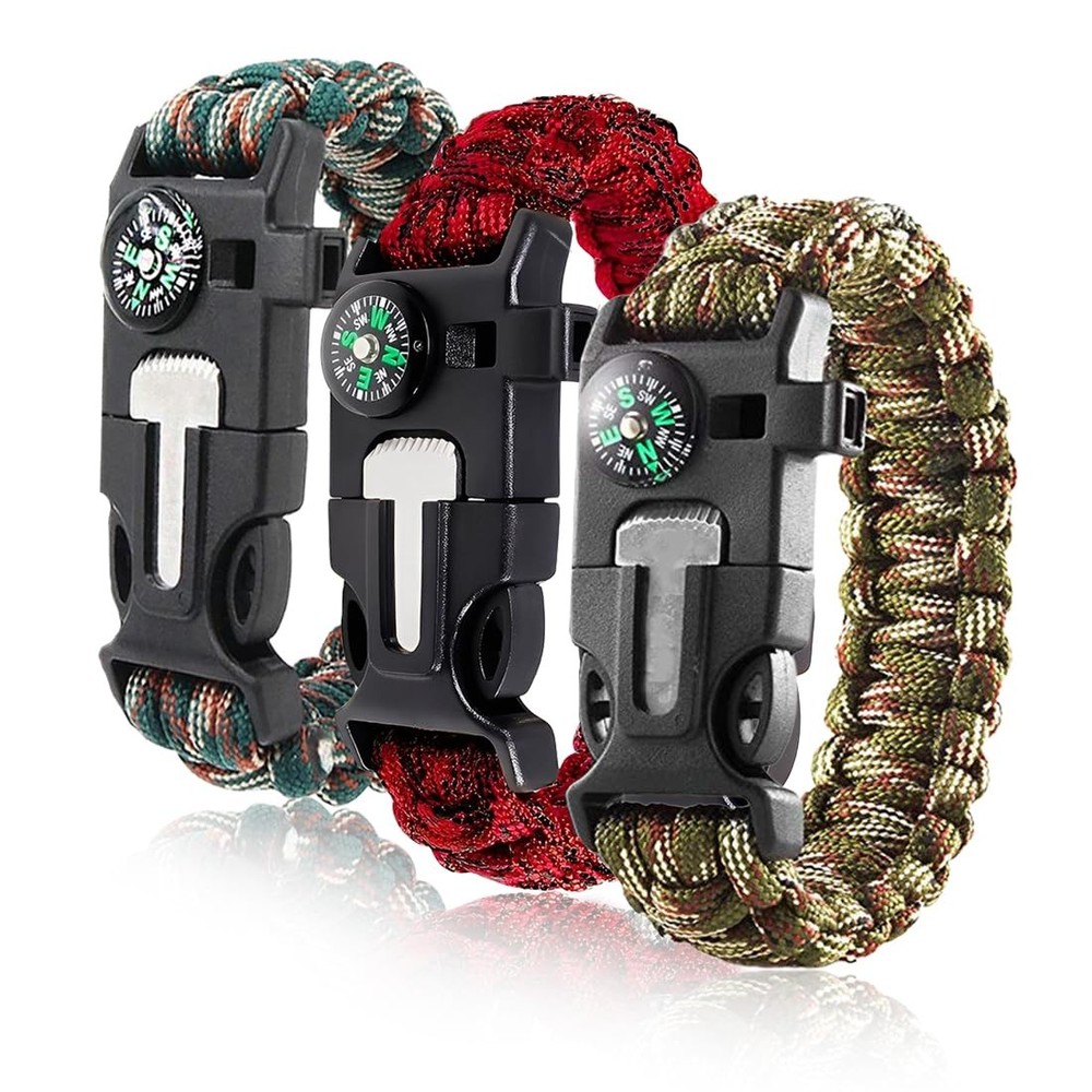 3 Piece Survival Bracelet, 5 in 1 Paracord Bracelet, Survival Kit for Men Dam…