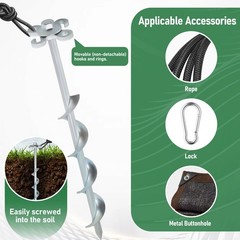 4 Pack Screw In Ground Anchors Heavy Duty Spiral Tent Stakes Silver Set