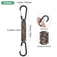 5-Pack Braided Paracord with Clips, 7.9 Inch Paracord Lanyard[Green Camouflage]