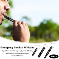 36 PCS Extra Loud Aluminum Whistle with Key Chain, 3 Sizes Emergency Situatio…