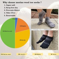 HABITER Merino Wool Toe Socks for Men & Women–50% Large, Black&grey