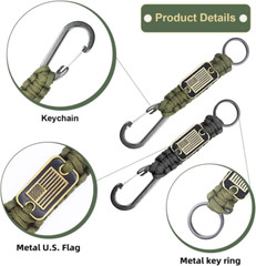 2/4PCS Heavy Duty Paracord Lanyard Keychain with USA Flag, Braided Key Lanyard f