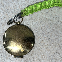 Compass On Green Paracord with Black Carabiner. Free Shipping