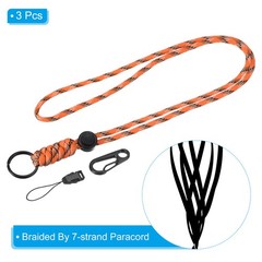 Paracord Lanyard 20″, 3pc Necklace Keychain Lanyard, Orange