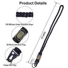 Heavy Duty Braided Paracord Lanyard Keychain with USA Flag, Parachute Rope Ne…