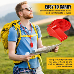 24 Pcs Whistles for Coaches Red Plastic Whistle with Lanyard Bulk Sports Loud Cr